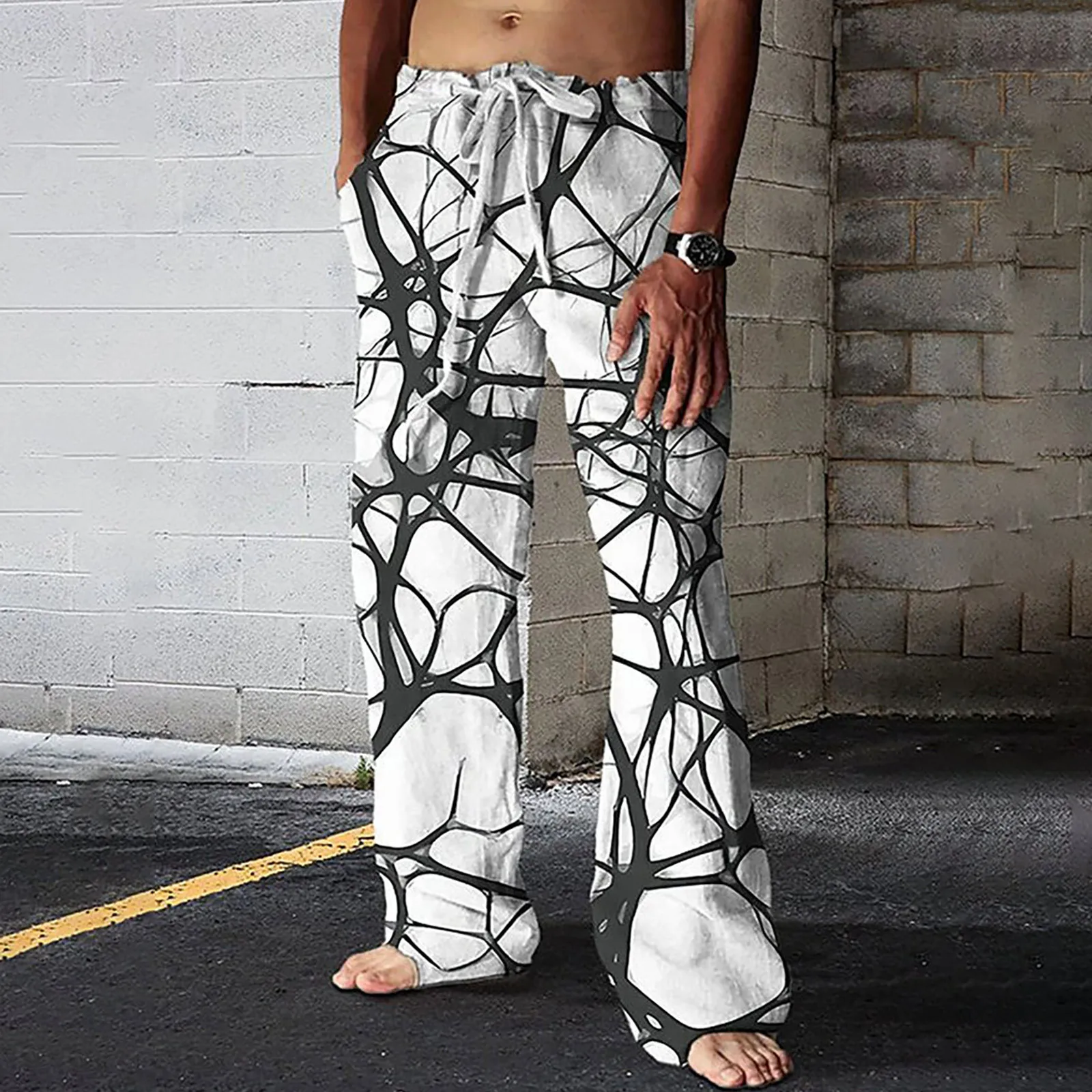 

Men's Elastic Leisure Pants Middle Youth On All Sides Of The Printed Men's Straight Trousers Toe Slip