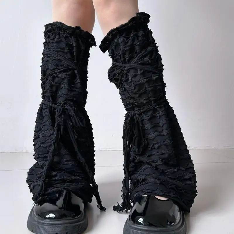 L5YC Ballet Dance Leg Warmers Summer Mesh Leg Warmers Flared Leg Sleeves Sweet Bows Lace Up Legwarmers Streetwear for Womens