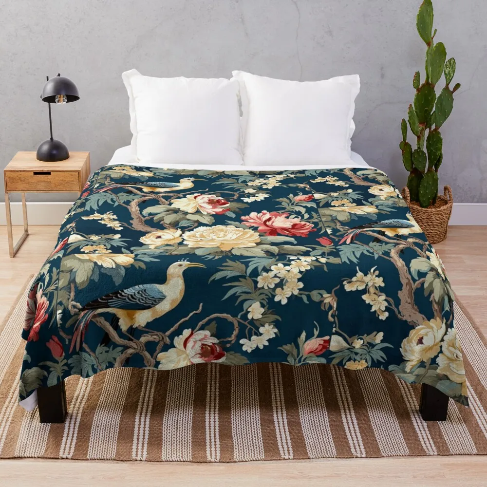 

Elegant Chinoiserie Bird and Floral Chic Throw Blanket for sofa Stuffeds Blankets