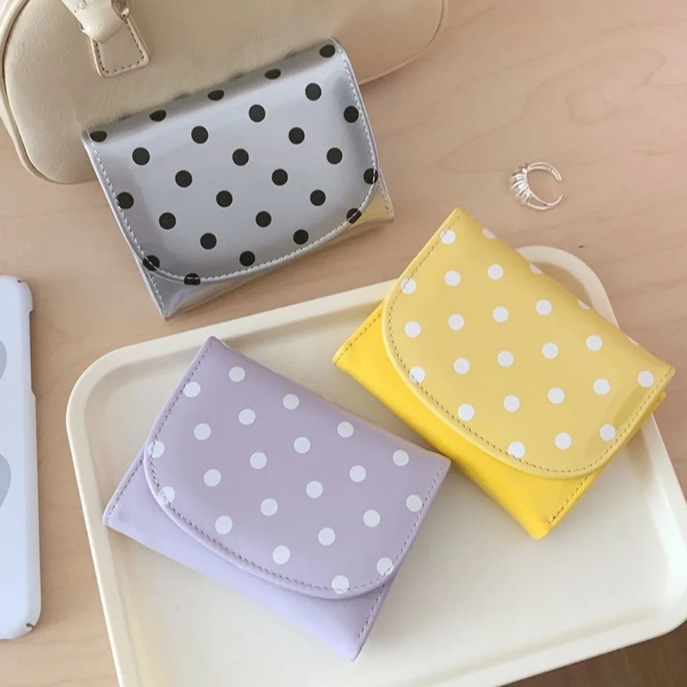 Vintage Polka Dot Trifold Wallet PU Multi Card Card Holder Snap Button Short Size Coin Purse Shopping Use