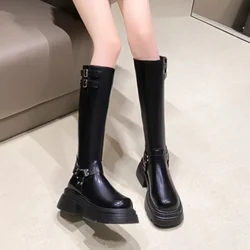 2024 Women's Fashion Chunky Heel Designer Shoes Spring New Retro Solid Color Outdoor Wedding Party Ladies High Heel Women Boots