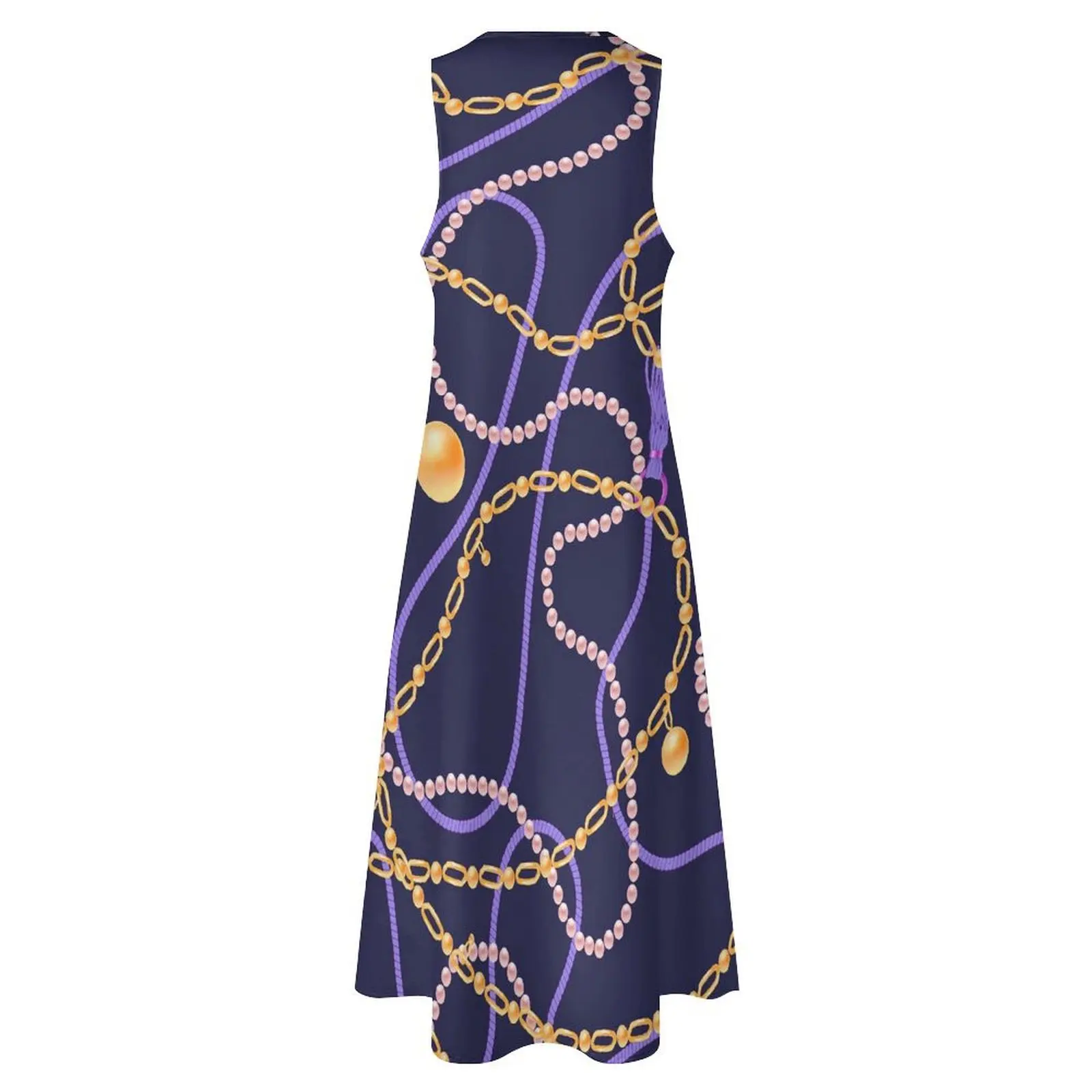 Gold Chains Dress Summer Bead Print Street Wear Casual Long Dresses Woman Pattern Party Maxi Dress Large Size