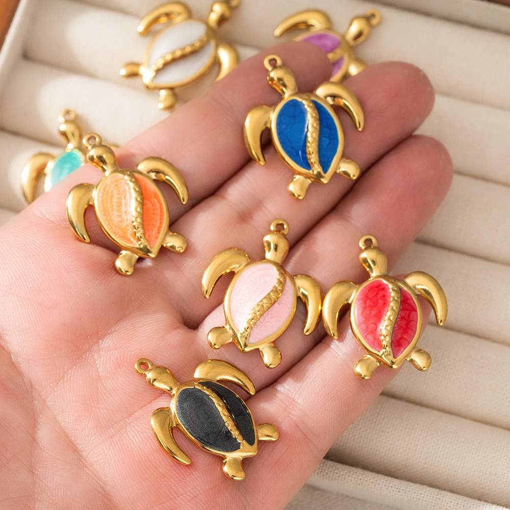 5 قطع الفولاذ المقاوم للصدأ المينا السلحفاة الذهب سحر رائعة السلاحف قلادة DIY مجوهرات قلادة النتائج سوار أقراط صنع #6