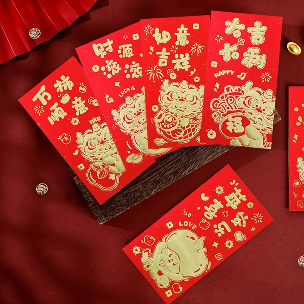 Dragon Pattern Envelope Chinese New Year Red Envelopes with Dragon Pattern Lucky Red Packet Wishes for Spring Festival Set of 6