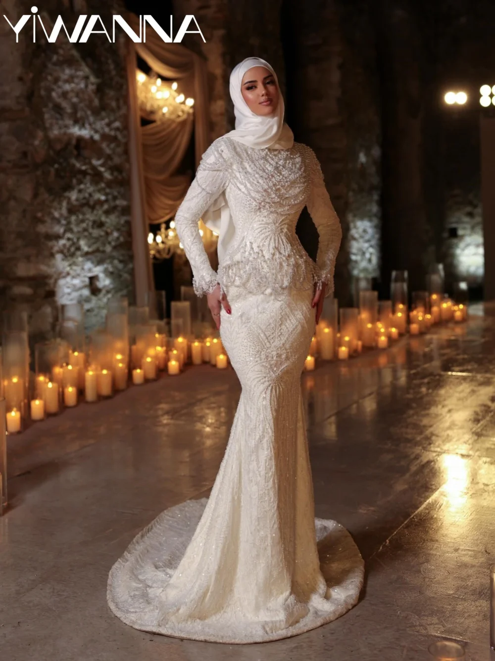 

Muslim Luxury Beaded Wedding Dress Modest High Collar Bridal Gown 2026 New Customized Glamorous Mermaid Long Dresses For Bride