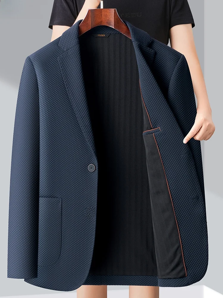 

Busin Casual Men's Single-Breasted Jaet Midlife Dad's Sle Autumn Faion Outerwear Stand Fit Long Sve Color