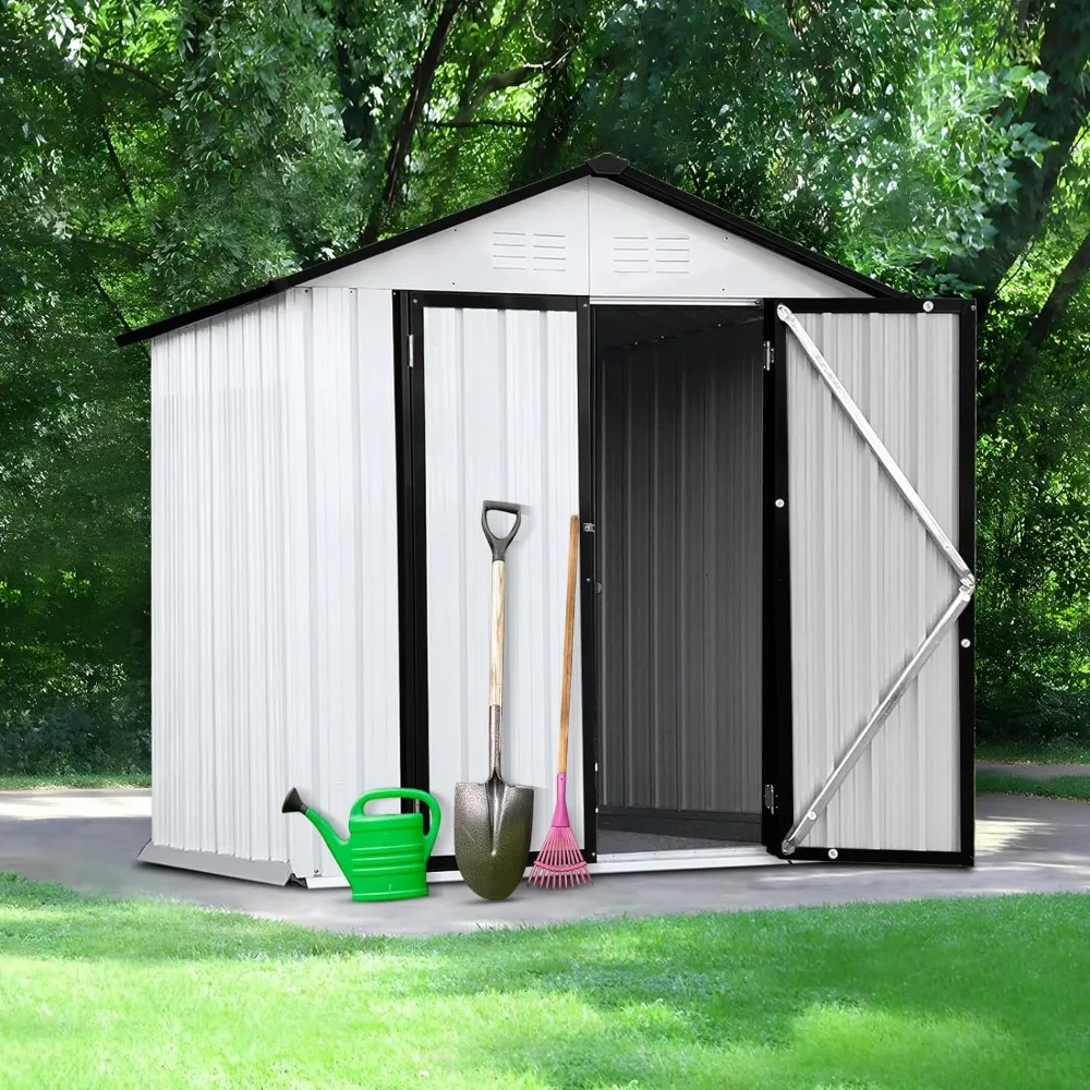 

6' × 4' Metal Outdoor Storage Shed with Door & Lock, Base Frame for Backyard Patio，Waterproof Garden Storage Tool Shed