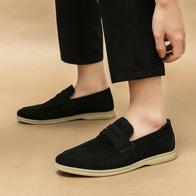 Spring British Style Suede Mens Casual Shoes Breathable Comfort Slip-on Mens Wedding Shoes Fashion Men Lazy Shoes Luxury Brand