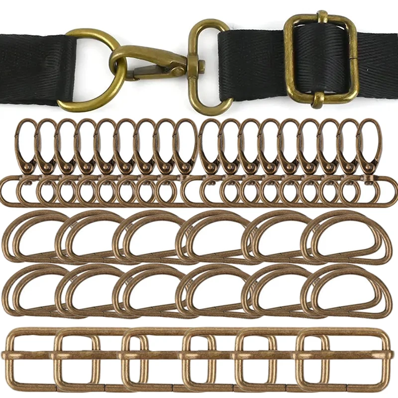 

30pcs Adjuster Snap Hook Metal Buckle Belt Key Chain Slide D Rings Middle for Bag Strap Belt Leather Strap Key Rings Jewelry