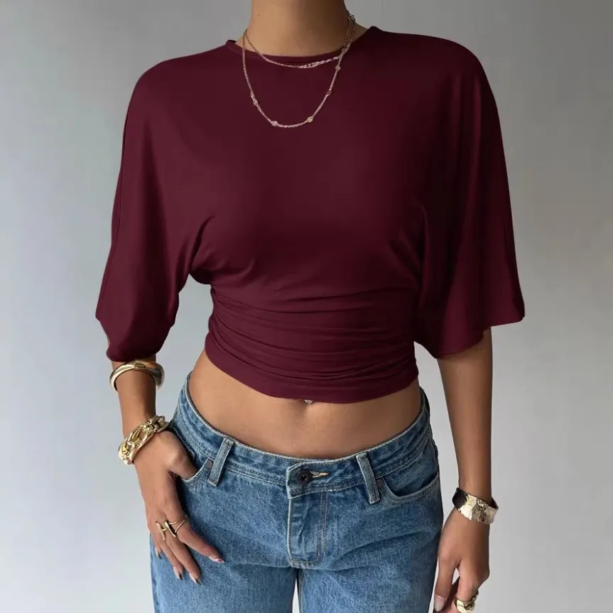 Casual Pullover Top Regular Length American Style with Date Travel Crew Neck Patchwork Daily Fitted Waist T Shirt for Women