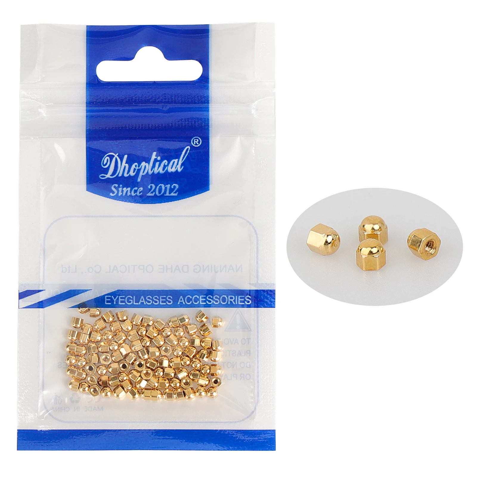 100 Pieces Metal Hexagon Screw Caps for Eyeglasses -Gold Color Compatible with Rimless Glasses & Select Sunglasses,