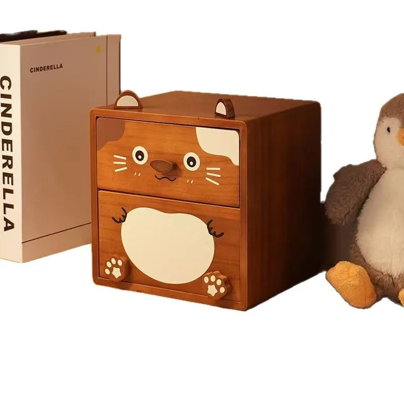 Подходит для настольной шкатулки для драгоценностей из цельного дерева. Двухслойная коробка для отделки ювелирных изделий. Ящик для хранения косметики. Деревянный ящик для хранения с героями мультфильмов.