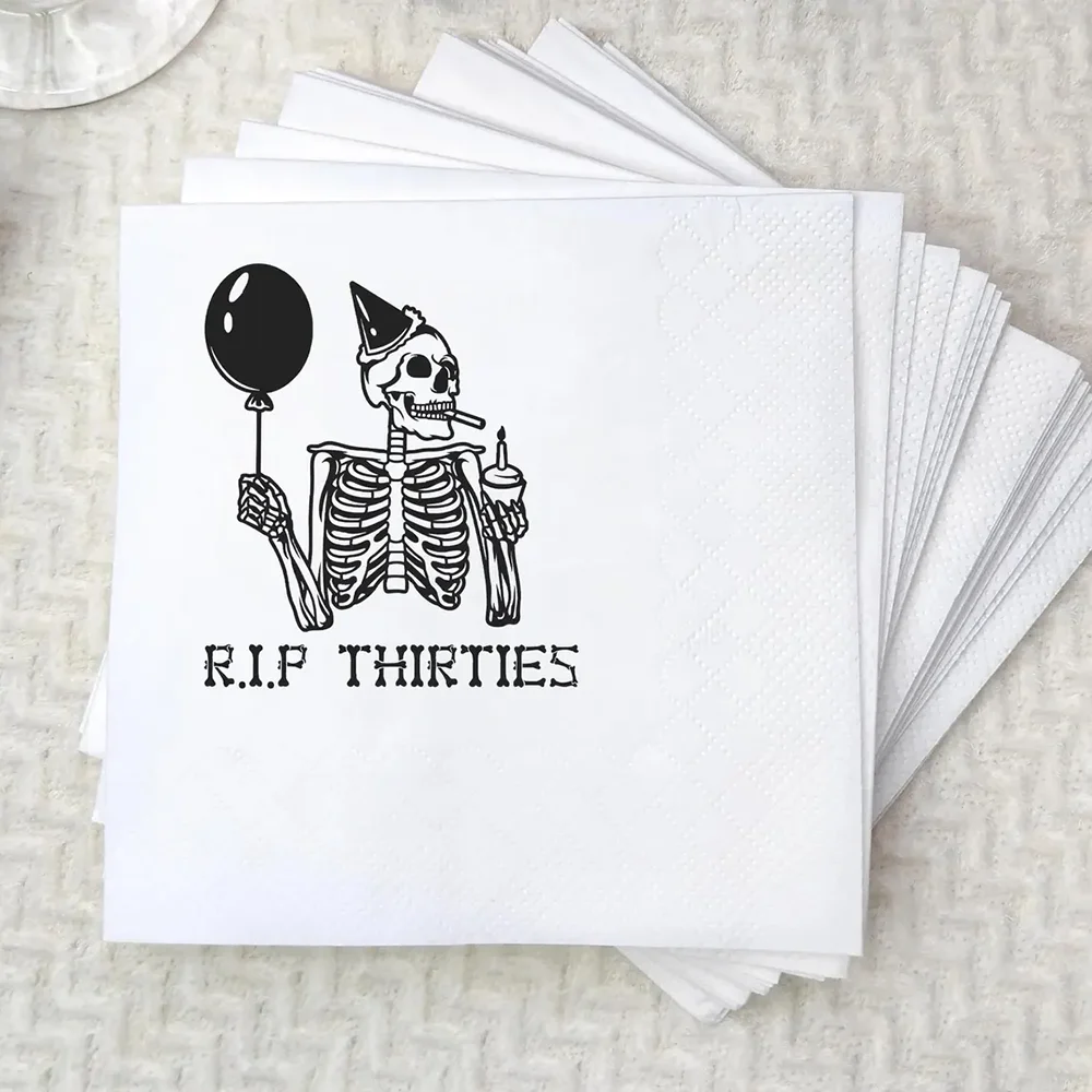 

20 Sheets RIP Thirties Cocktail Napkins Halloween Party Dining Table Accessory Birthday Party Paper Funny Skeleton Home Products