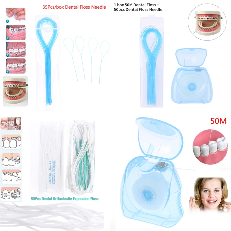 

1Set(35pc/50PC )Dental Floss Threaders Needle Tooth Brackets Wire Holder Between Orthodontic Bridges Traction Braces Tooth Floss