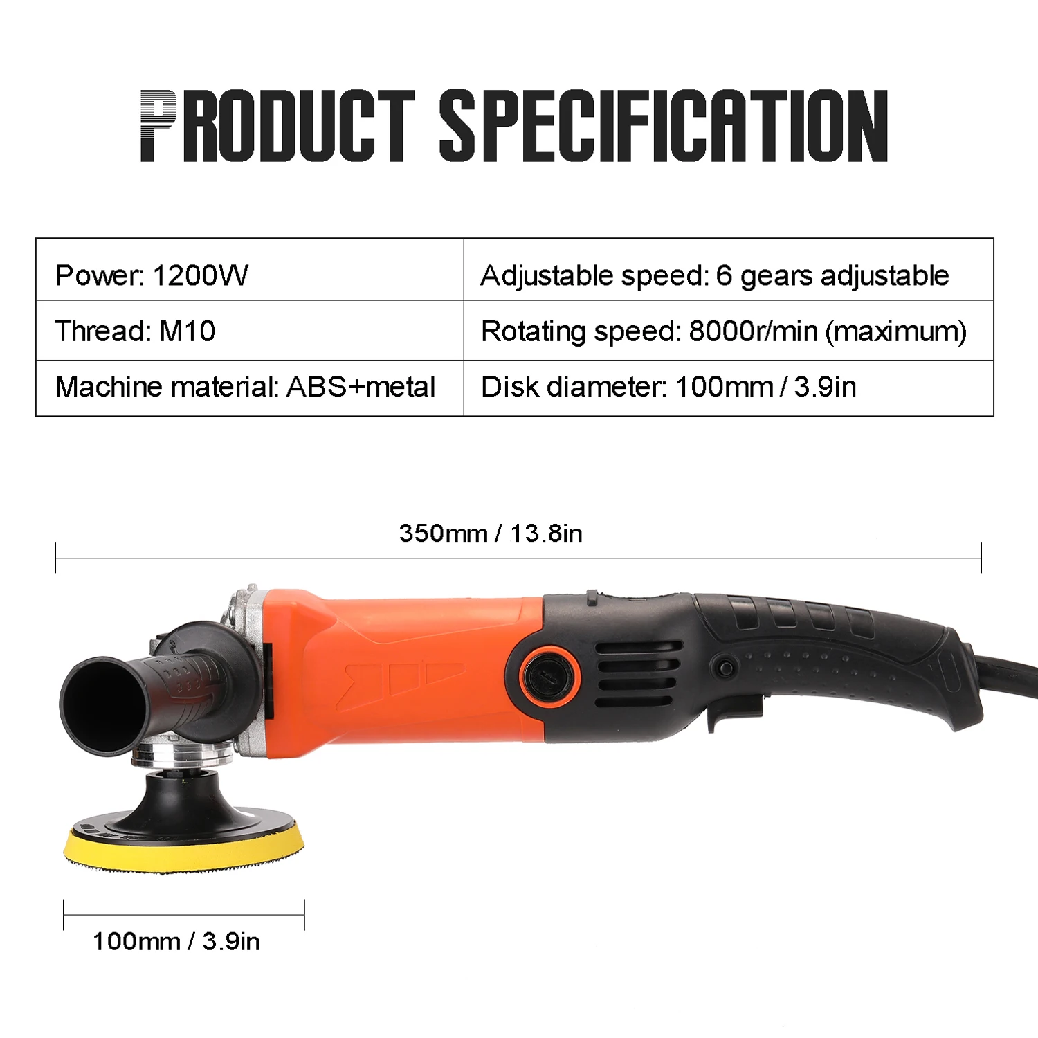 1200W 220V Automotive Polisher Adjustable Speed Car Electric Polisher Waxing Machine Automobile Furniture Polishing Tool