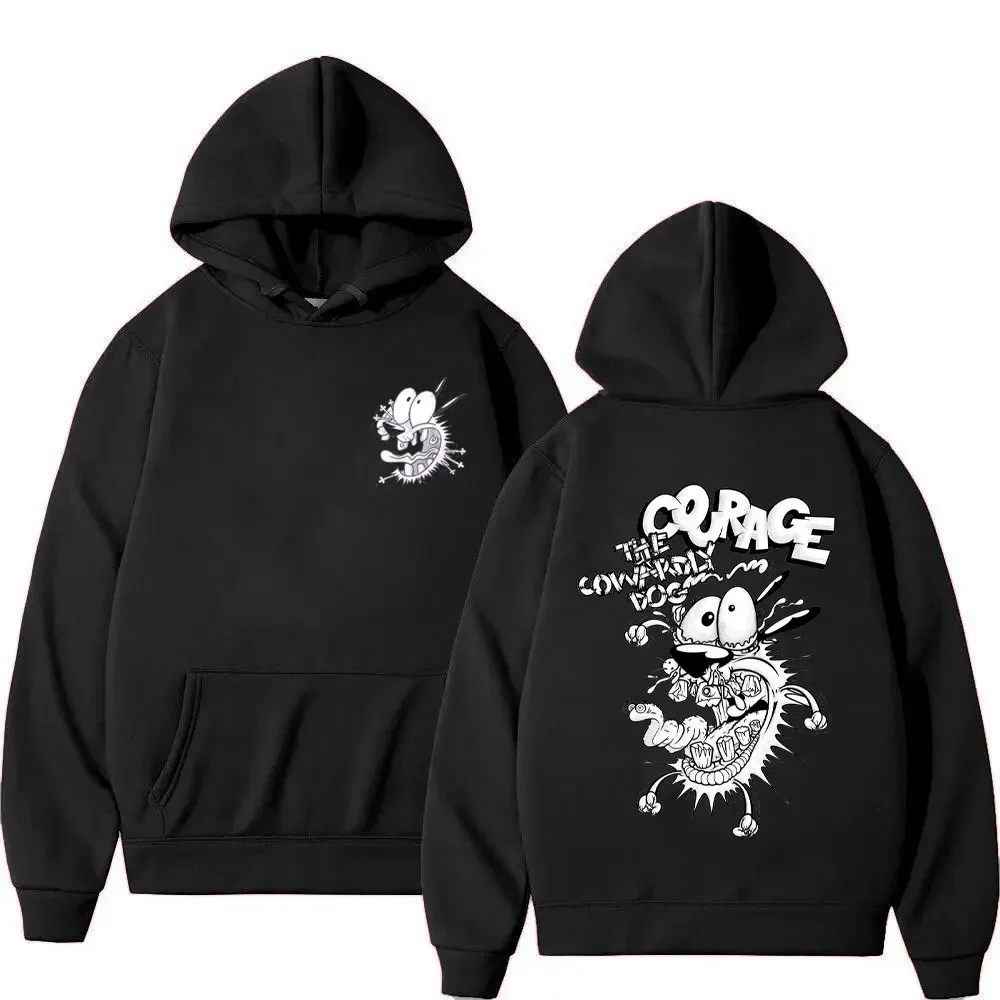 Courage The Cowardly Dog Logo Hoodies Double Sided Print Women Fashion Drop-shoulder sleeve Sweatshirt Cartoon Famale Pullover