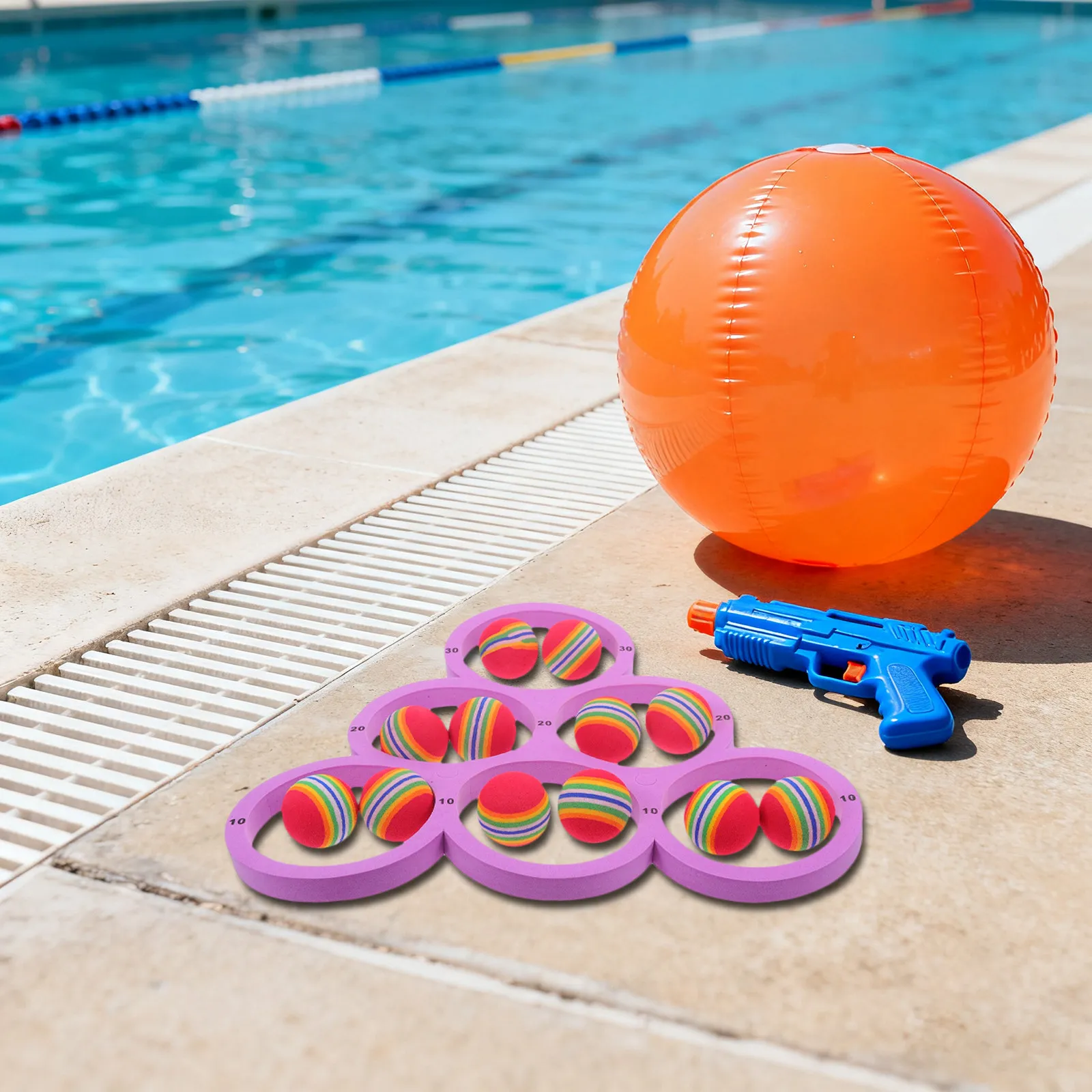 مجموعة ألعاب رمي الحلقات العائمة للمسبح، مصنوعة من مادة EVA، تتضمن 12 كرة مع علامات تسجيل النقاط، ألعاب رمي الحلقات العائلية الخارجية للمراهقين