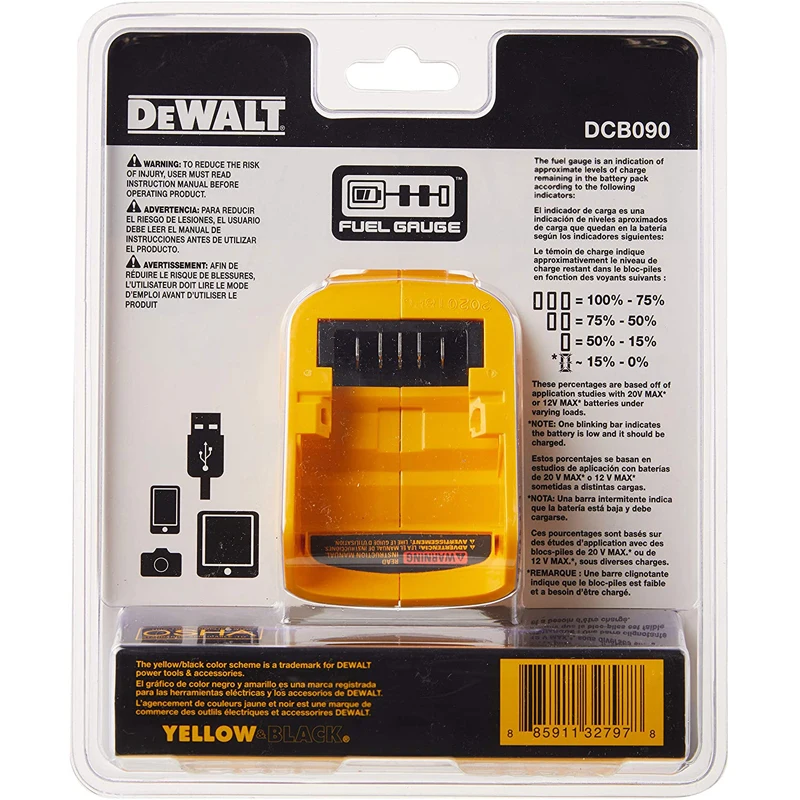 DEWALT DCB090 Charges USB Compatible Devices 10.8V 12V 14.4V 18V 20V Batteries Charging Converter USB Power Source Adapter