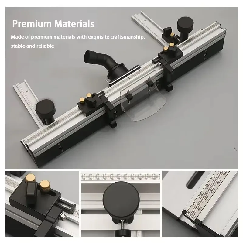 300mm T-Track Sliding Brackets, 700mm Router Fence, Aluminum Alloy Woodworking Table Profile with Bit Guard, DIY Engraving Tool