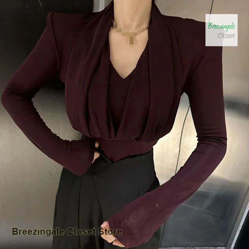 

Korean fashion design temperament Joker V-neck long-sleeved T-shirt bottoming shirt women's spring and autumn new slim top