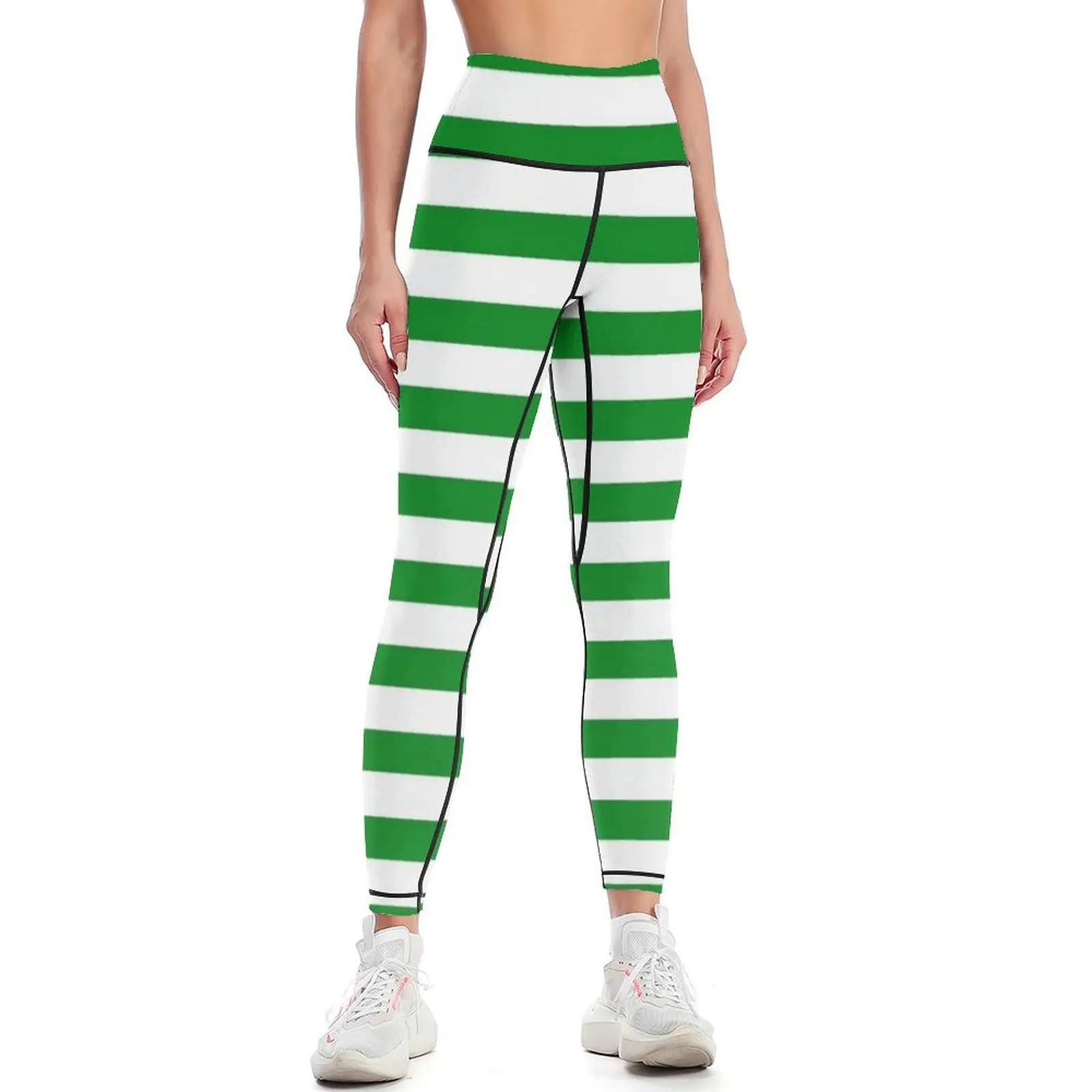 

Green and White Stripes Leggings sporty woman push up fitness set gym Womens Leggings