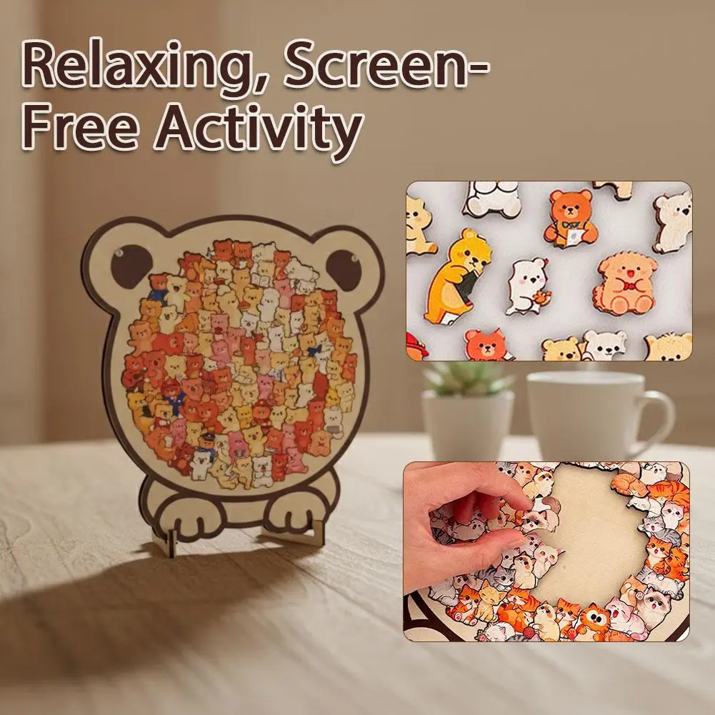 Cartoon Wooden Puzzle Toy Stress Relief Jigsaw Puzzle Animal Dog Cat Bear Theme For Home Decor Fun Educational Toys Gift