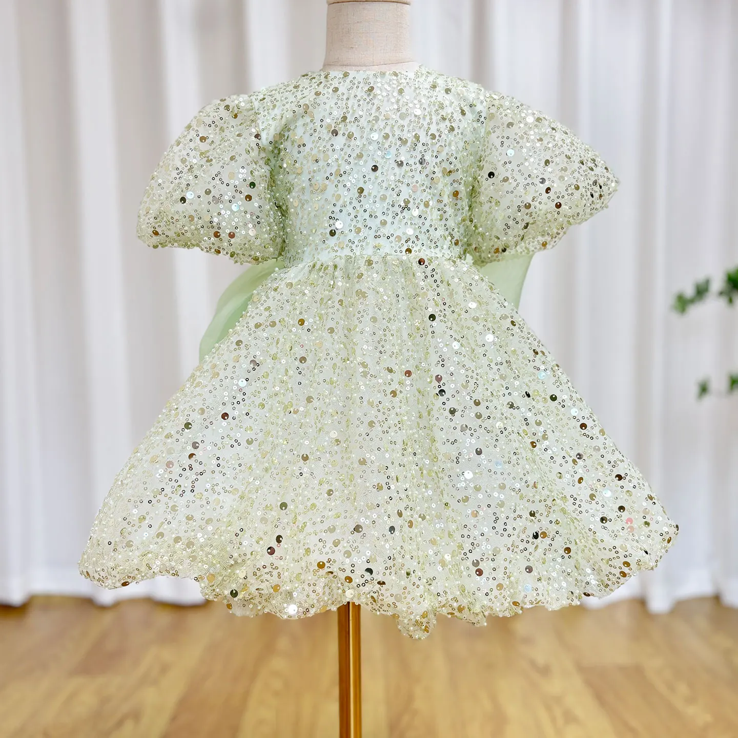 Jill Wish Luxury Elegant Shiny Sage Girl Dress Bow Princess Baby Kids Wedding Birthday Party Gown concorso di prima comunione J156