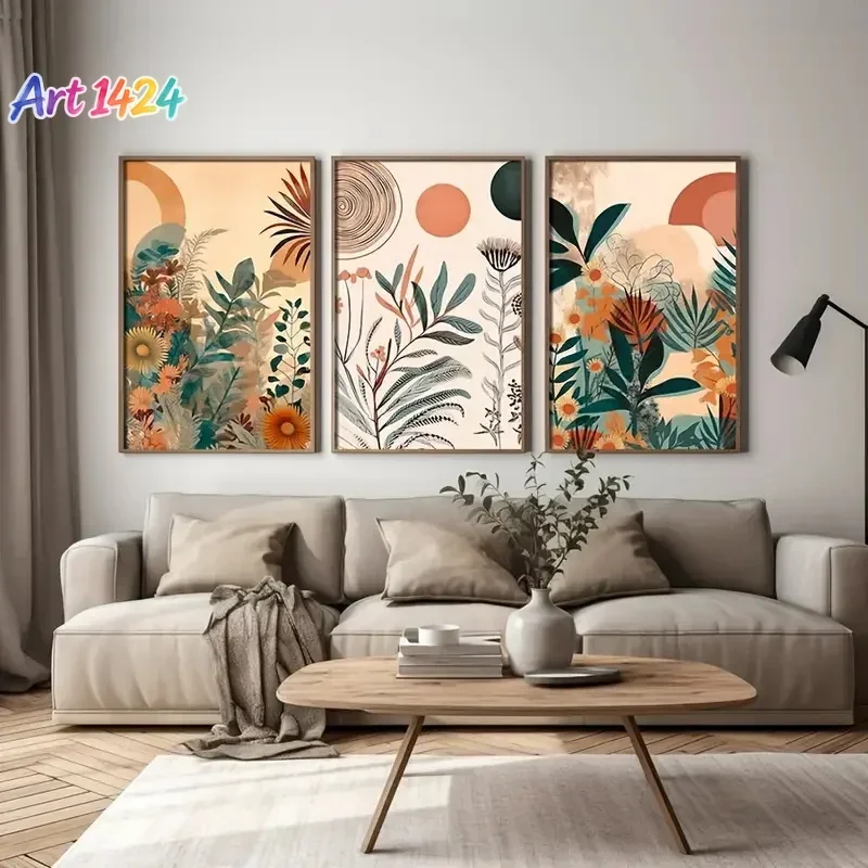3pcs Canvas Poster Modern Art Boho Floral Posters Century Mid Modern Wall Art Ideal Gift for Bedroom Living Room Corridor Decor