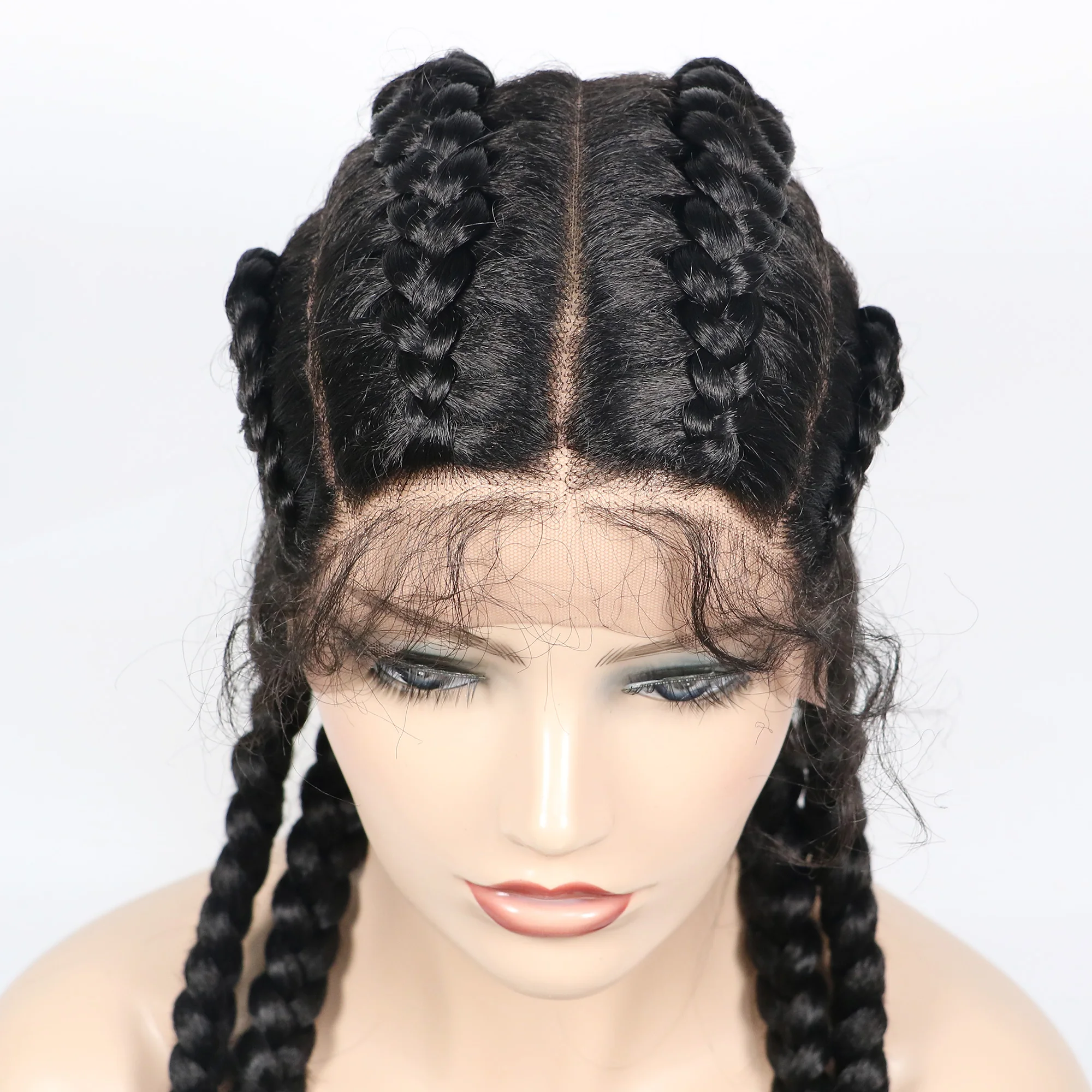 Perruques tressées synthétiques Cornrow pour femmes, extra longues, double tressée hollandaise, devant en dentelle, cheveux de bébé, degré de chaleur