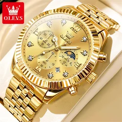 OLEVS 2932 Mens Watch Original Brand Luxury Calendar Quartz Watch Moon Phase Multifunctional Chronograph Watch For Man Gifts