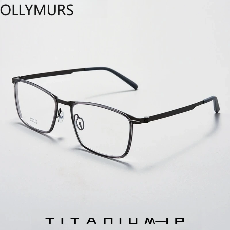 

OLLYMURS Retro Square Men's Business Optical Prescription Glasses Ultra Light Titanium Alloy Screwless Design Eyeglasses 3110U
