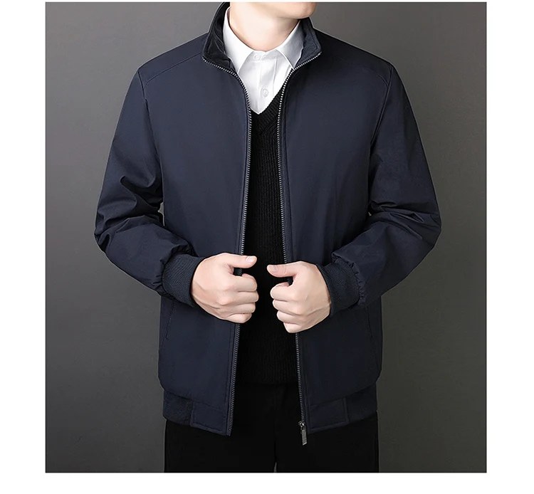 Oversize Fleece Lined Cotton Jacket Men Autumn Winter Thick Warm Business Stand Collar Coat For Middle Aged Fathers Daily Formal