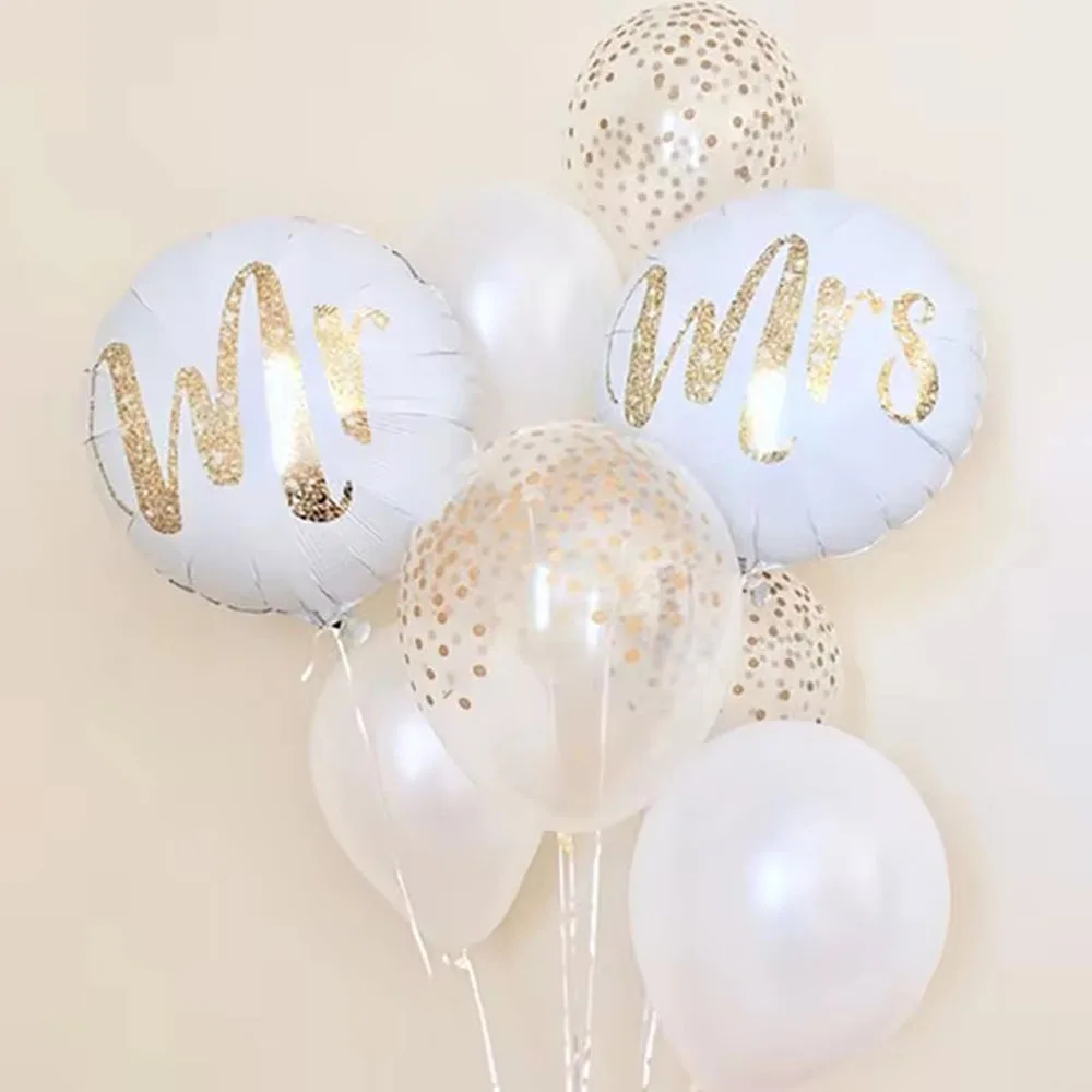 18inch Round White Gold Glitter Print Mr&mrs Love Foil Balloons Bride To Be Marriage Wedding Valentine's Day Decoration Supplies