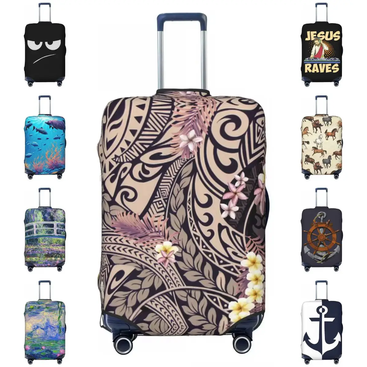 

Hawaiian Tapa And Botanical Suitcase Cover Traditional Fusion Business Vacation Practical Luggage Accesories Protector