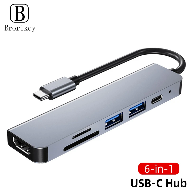 6in1 4 Ports Multifunctional Hub With HDMI Output USB Multi-Port Adapter Docking Station For Laptop Macbook Laptop Tablet Phone