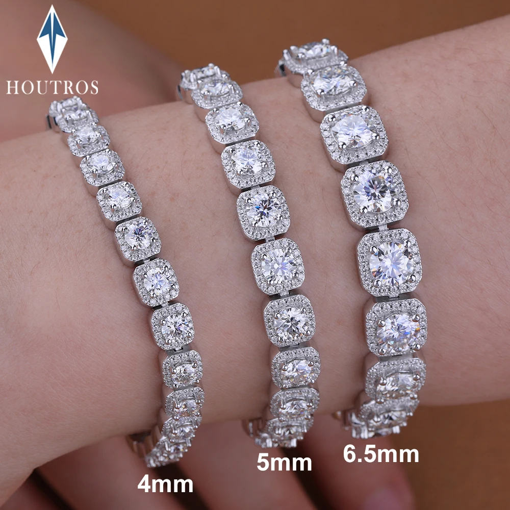 

4/5/6.5mm Real Full Moissanite Tennis Bracelet for Men Women 925 Sterling Silver Sparkling Diamond Cuban Hiphop Bracelet Jewelry