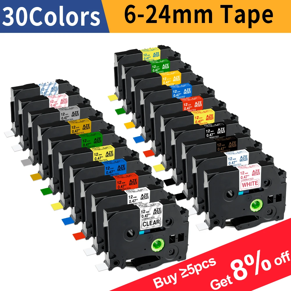 6/9/12/18/24mm עבור Brother Tape 12mm תווית תואמת tze Tape tze231 251 עבור Ptouch PTH110 H107 P710BT H105 E550W מכונת תוויות