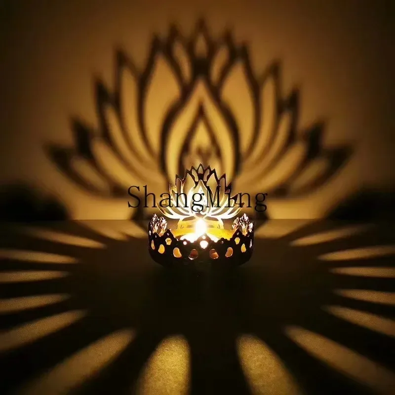 

CL alloy hollow engraved light and shadow ghee lamp holder household Buddha front oil lamp candle holder