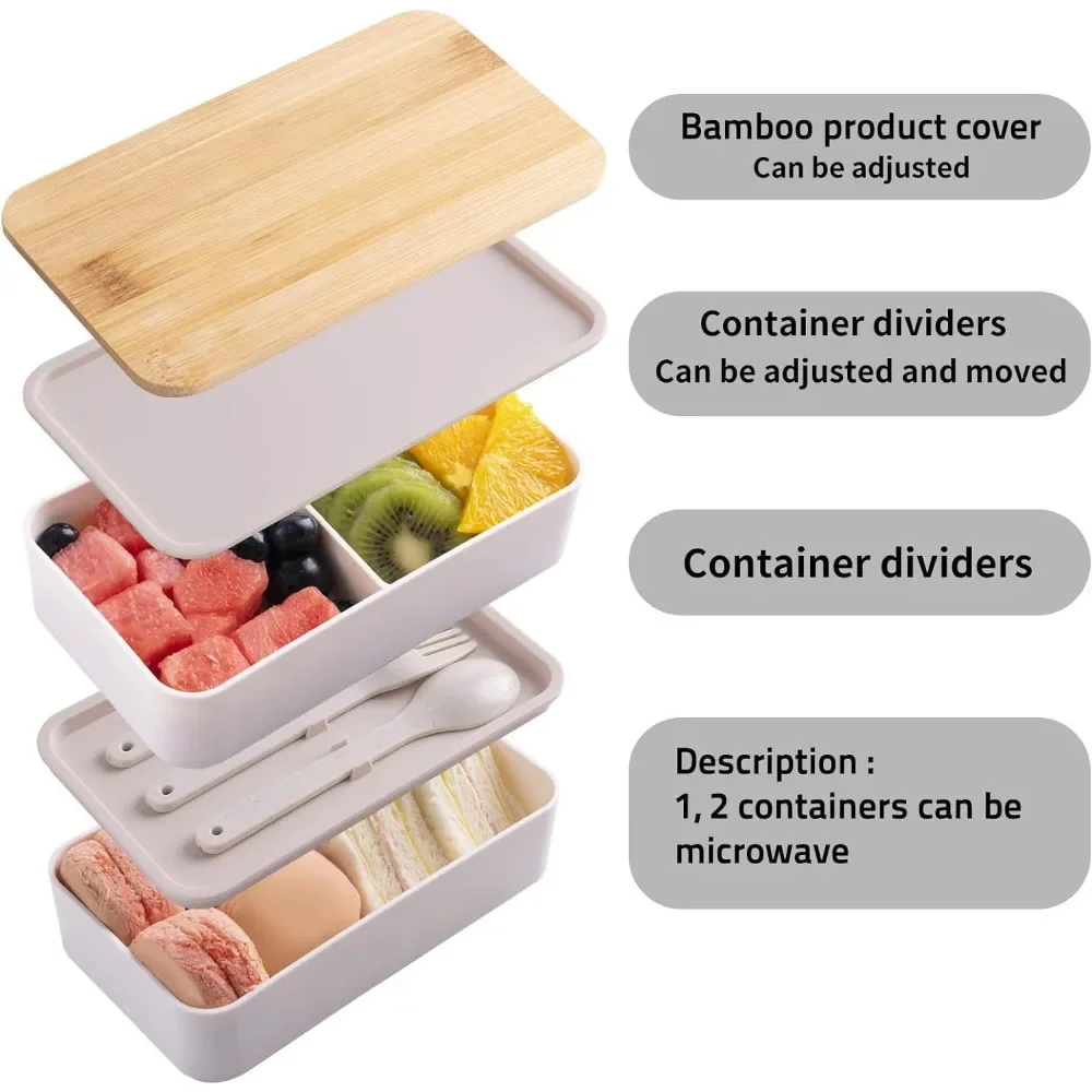 1PC 1200ML Portable Leak-Proof Wooden Lunch Box with Tableware Japanese Style Bento Box Perfect for School Fishing and Camping