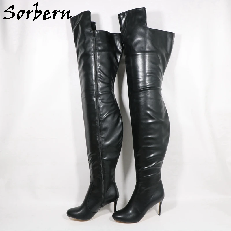 Sorbern Custom Wide Legs Crotch Thigh Boot For Women 10 Locks Straps Round Toe High Heel Stilettos Fetish Boot