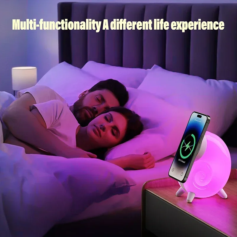 3-IN-1 New Night Lamp With Universal Mobile Phone Wireless Charging Station 7 Colors Ambient Light USB Conch Desk Night Light