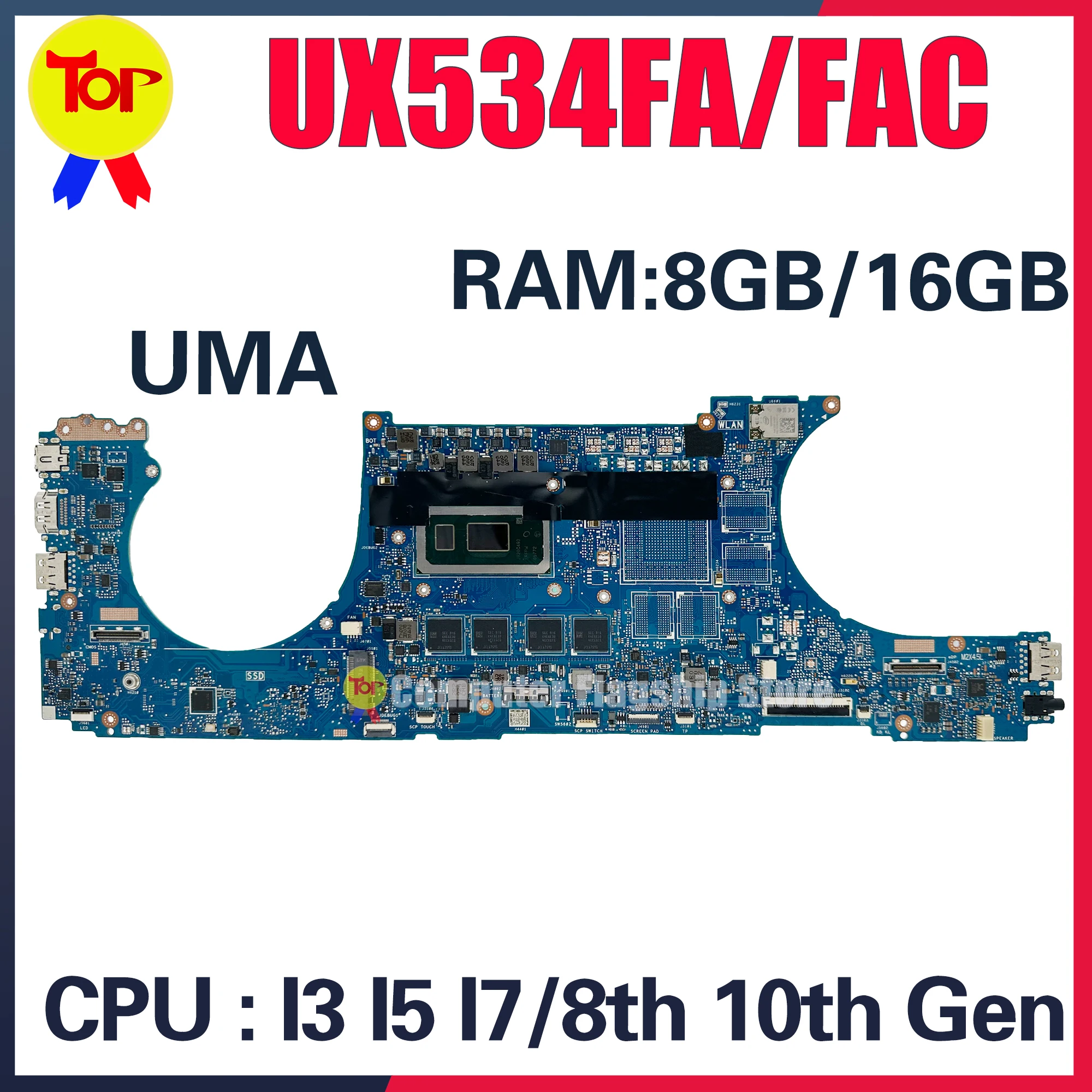 Imagem -02 - Placa-mãe do Portátil Kefu Ux534ft Ux534fa Bx534ft Bx534ftc Bx533ftc Ux534ftc Rx534ftc i5 i7 Gtx1650 Uma 8g 16g Ram