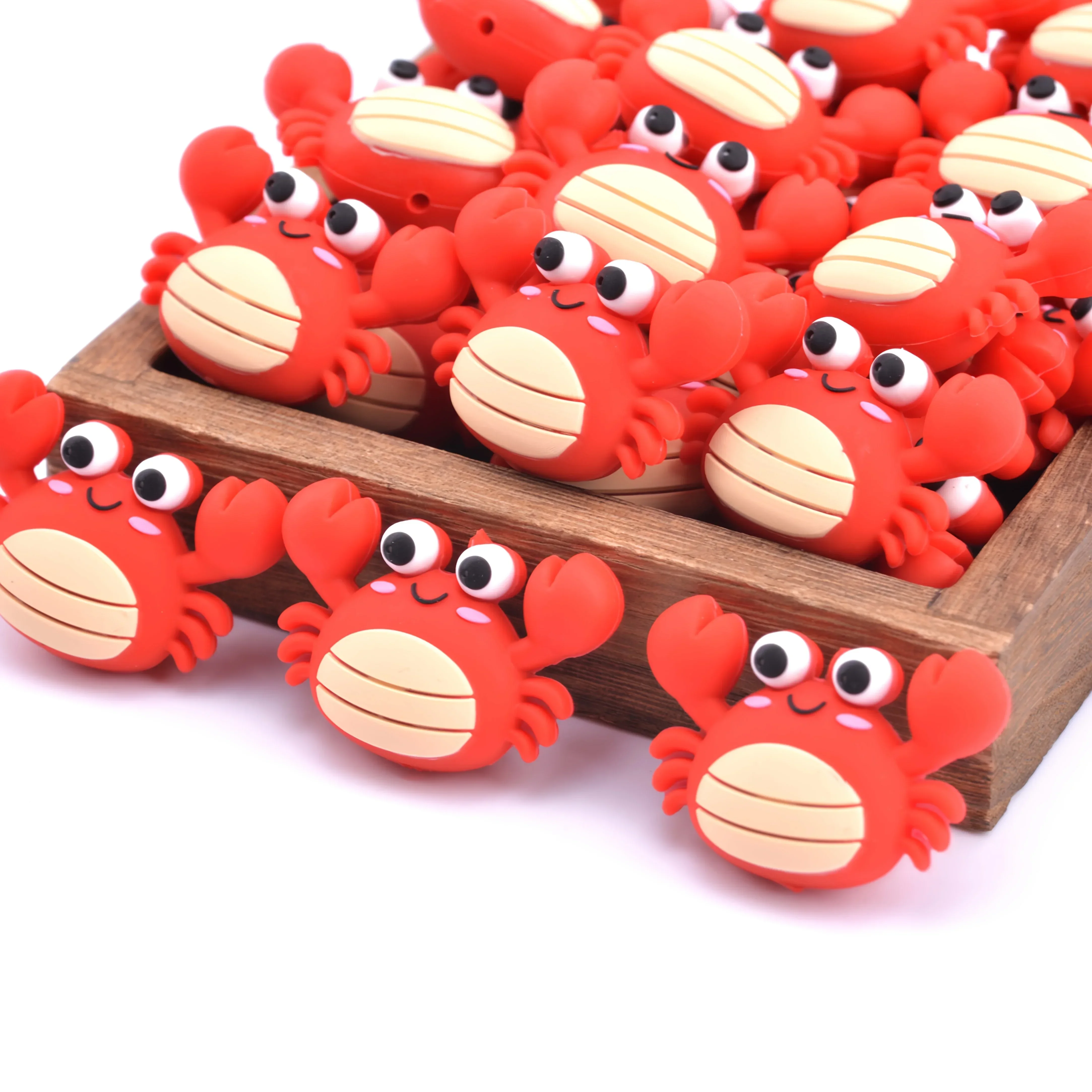 5Pcs Red 3D Crab Silicone Focus Beads, Cute Loose Beads for DIY Jewelry & Beaded Pen Making