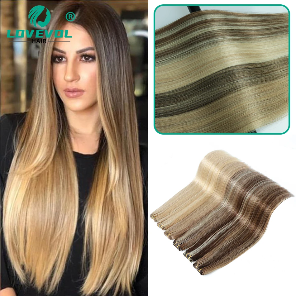 Factory Supply Straight Remy Hair Extensions Flat Double Weft 100% Human Hair Weave 100G Bunlde Pre Colored Malaysian Hair