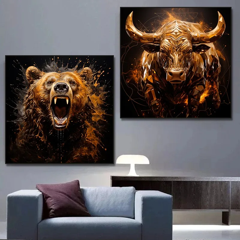 ملصقات ومطبوعات فنية جدارية من قماش الثور الذهبي ، صور مخزون السوق ، اللوحة ، الغرفة ، المكتب ، الغرفة ، ديكور المنزل