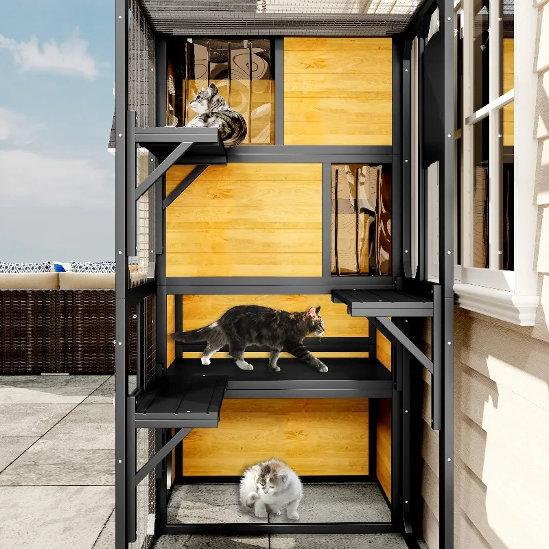 All Weather Resistant Cat Villa Garden Balcony Special Multi Layer Jumping Platform With Warm Cabin Pet Fence