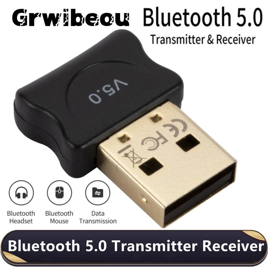 Grwibeou sem fio bluetooth 5.0 receptor adaptador transmissor usb bluetooth receptor de áudio dongle adaptador para computador portátil