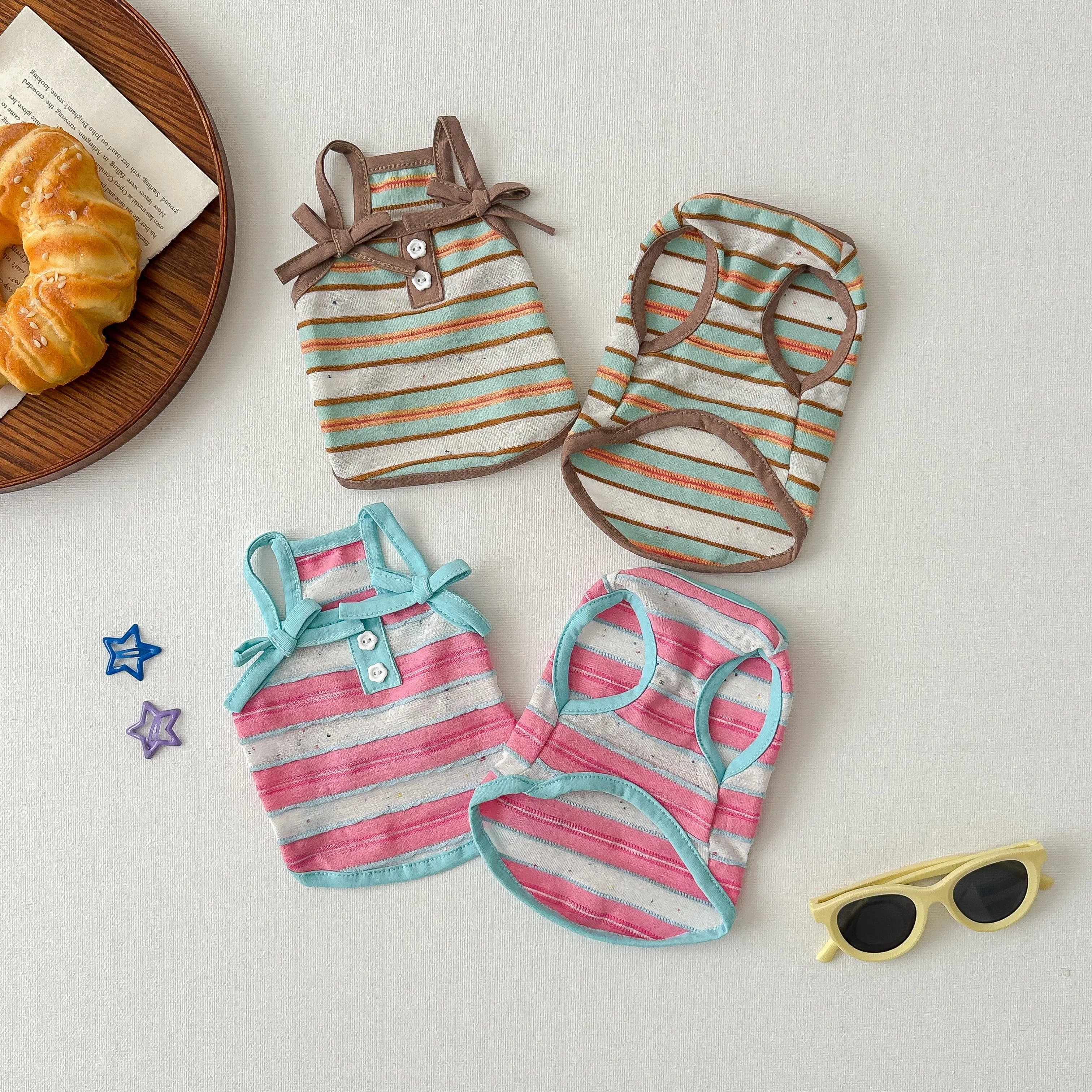 Summer Striped Dog Clothes Patchwork Pet Sling Cat Anti Shedding T-shirt Thin Medium and Small Dog Vest