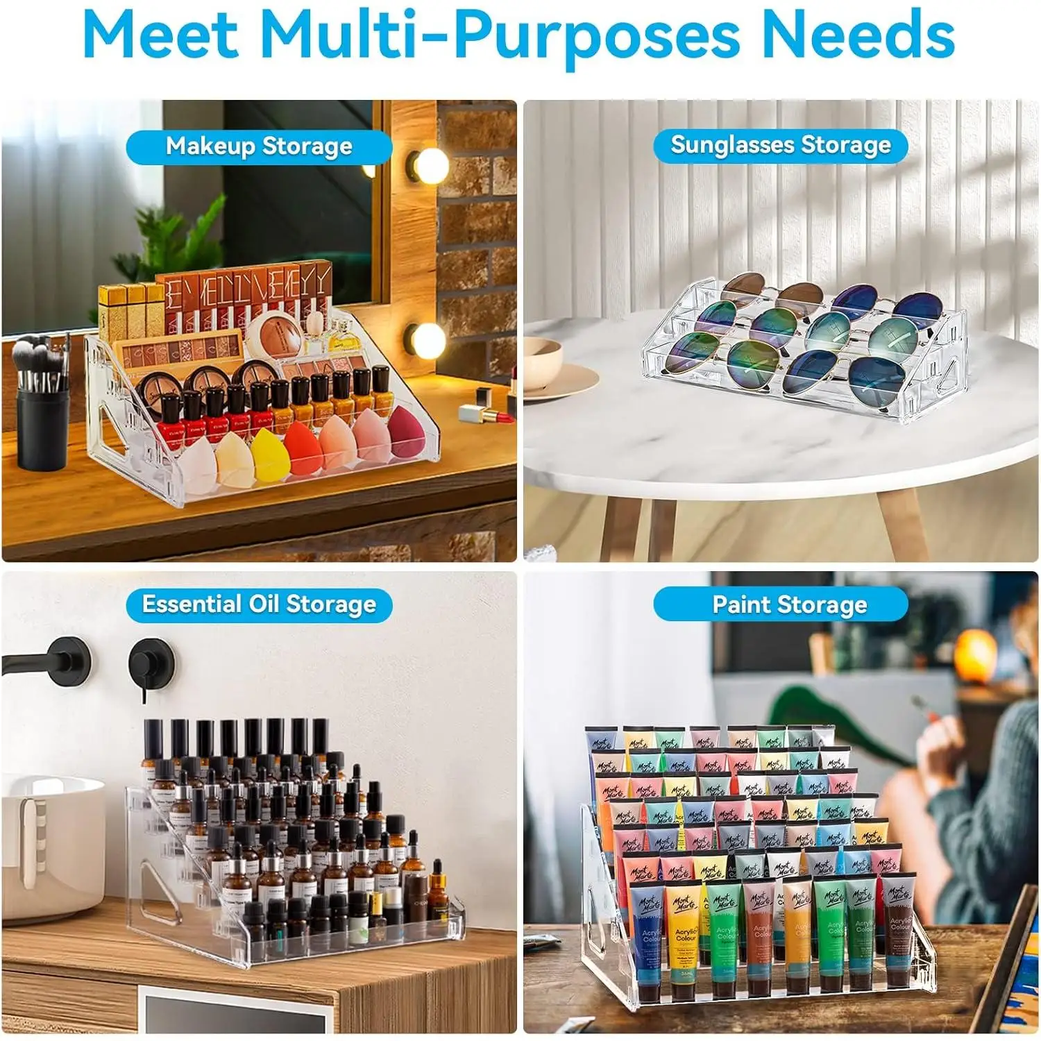 7-Layer Clear Acrylic Nail Polish Storage Rack, Durable Stackable Organizer for Makeup & Essential Oils, Easy-to-Install Bottles Organizer Racks & Displays