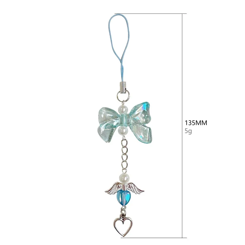 Y2k الملونة Bowknot سلسلة هاتف أجنحة حلوة الحب القلب قلادة حقيبة سماعة الاذن مكافحة خسر الحبل حقيبة مجوهرات ديكور